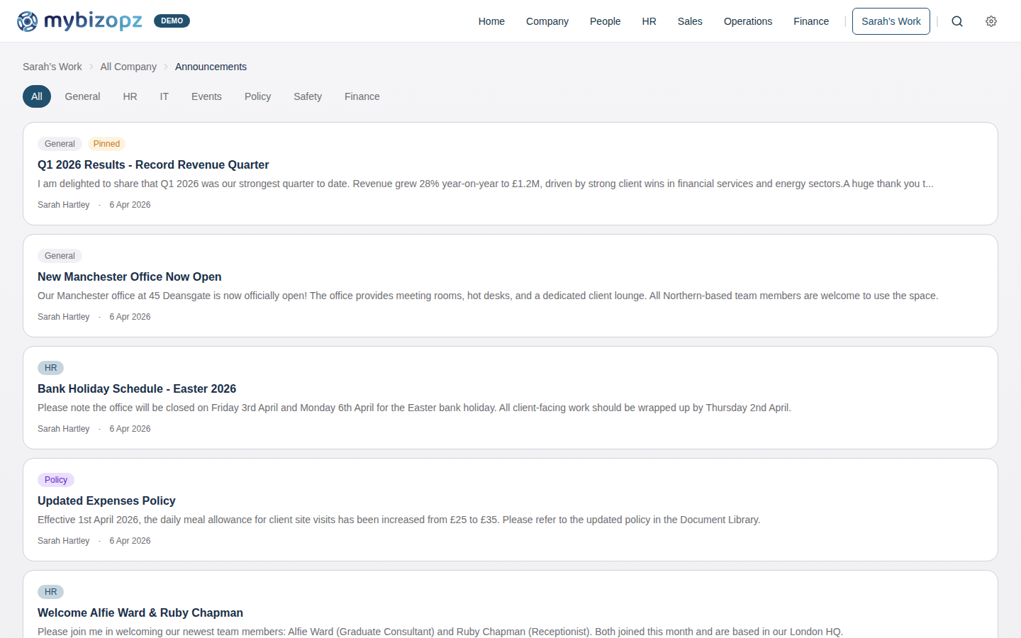 Company announcements