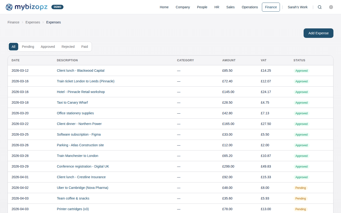 Expense tracking and approvals