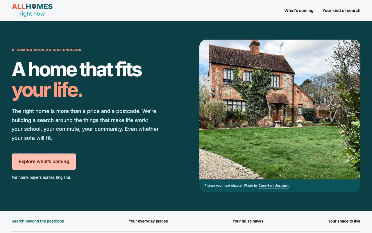 The All Homes Right Now coming-soon website: find homes that fit your priorities