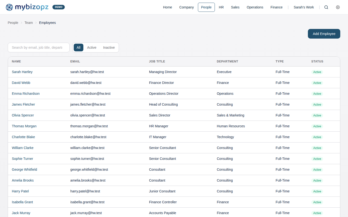 Employee directory with 25 team members